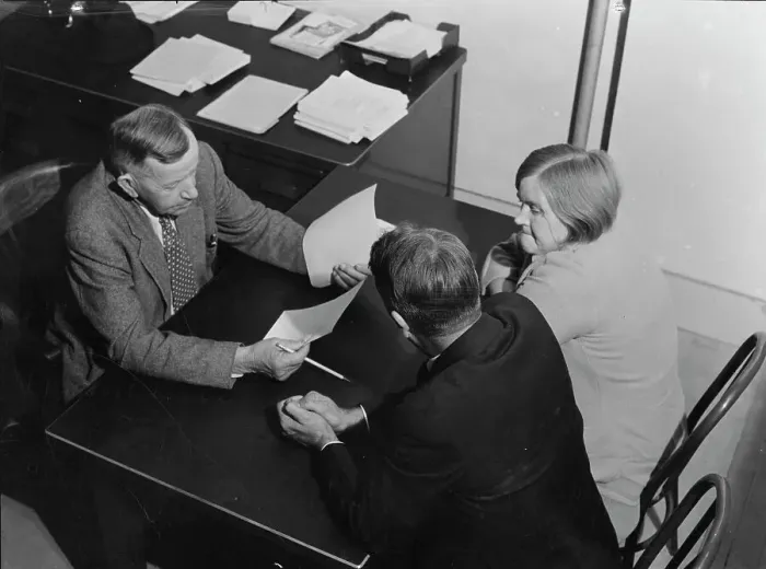 Framed Print : Night meeting in the FSA office, Visalia, Tulare County, California, 1938. Creator: Dorothea Lange Framed Print : Night meeting in the FSA office, Visalia, Tulare County, California, 1938. Creator: Dorothea Lange