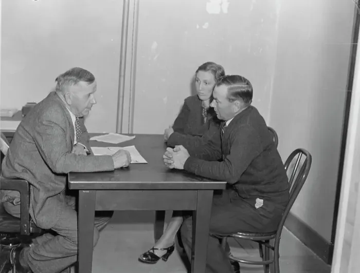 Framed Print : Night meeting in the FSA office, Visalia, Tulare County, California, 1938. Creator: Dorothea Lange Framed Print : Night meeting in the FSA office, Visalia, Tulare County, California, 1938. Creator: Dorothea Lange