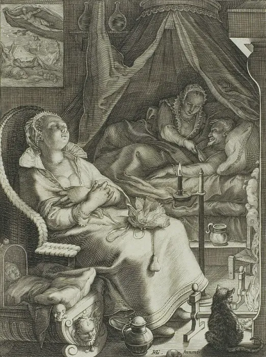 Framed Print : Night, plate four from Four Times of Day, c.1595. Creator: Jan Saenredam Framed Print : Night, plate four from Four Times of Day, c.1595. Creator: Jan Saenredam
