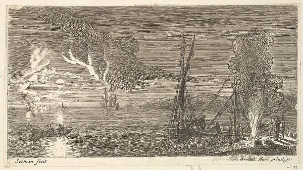 Night Scene with Fisherman Standing by a Fire, 17th century. Creator: Reinier Zeeman