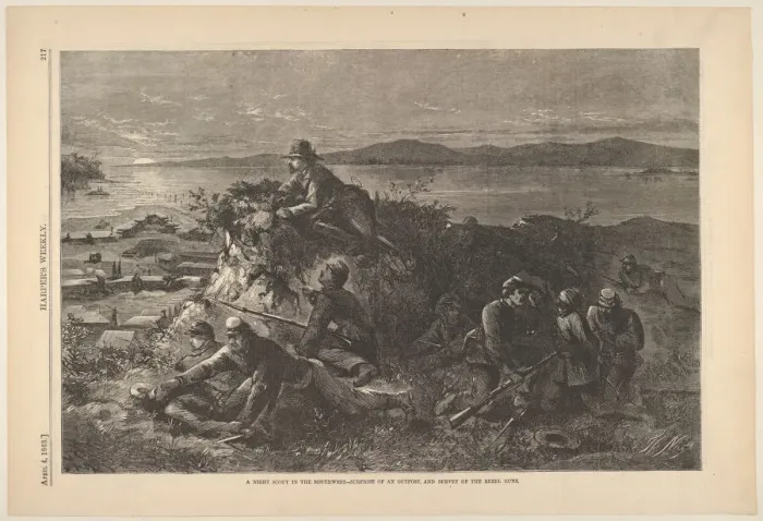 Framed Print : A Night Scout in the Southwest - Surprise of an Outpost, and Survey of the Rebel Framed Print : A Night Scout in the Southwest - Surprise of an Outpost, and Survey of the Rebel