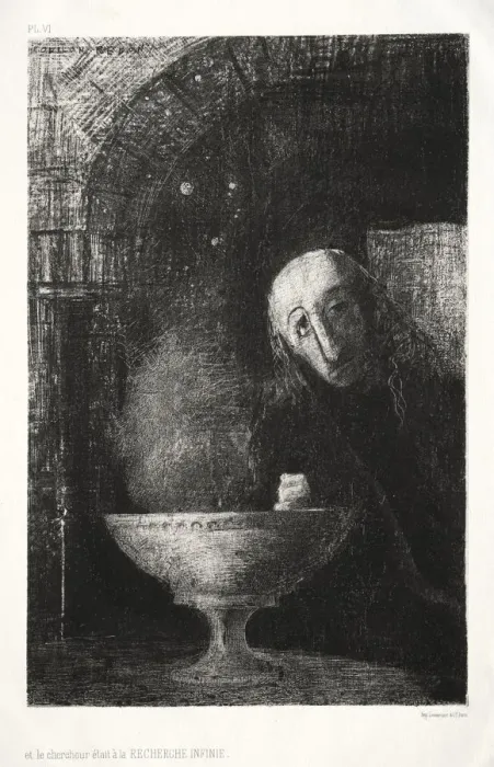 Framed Print : The Night: And the Searcher was Engaged in an Infinite Search, 1886. Creator: Odilon Redon (French Framed Print : The Night: And the Searcher was Engaged in an Infinite Search, 1886. Creator: Odilon Redon (French