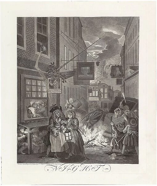 Night, From the Series 'The Four Times of the Day', 1738. Creator: Hogarth, William (1697-1764). Night, From the Series 'The Four Times of the Day', 1738. Creator: Hogarth, William (1697-1764)
