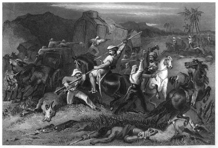 Framed Print : Night sortie and attack on baggage waggons, 1857, (c1860) Framed Print : Night sortie and attack on baggage waggons, 1857, (c1860)