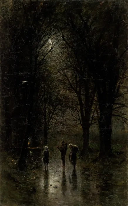 Framed Print : Night Travellers at a Cross (Road through the Woods), 1880-1882. Creator: Ladislav Mednyanszky Framed Print : Night Travellers at a Cross (Road through the Woods), 1880-1882. Creator: Ladislav Mednyanszky