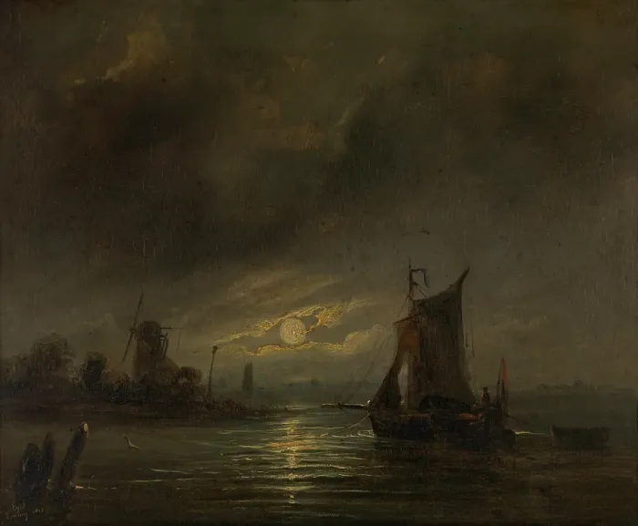 Framed Print : Night View, 1843. Creator: Egidius Linnig Framed Print : Night View, 1843. Creator: Egidius Linnig