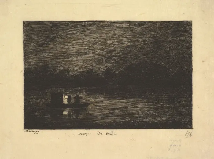 Framed Print : Night Voyage, from the series, Voyage en Bateau, 1861. Creator: Charles Francois Daubigny Framed Print : Night Voyage, from the series, Voyage en Bateau, 1861. Creator: Charles Francois Daubigny