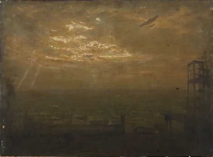 Framed Print : Night Watch by Airplane, 1916. Creator: Jean Joseph Enders Framed Print : Night Watch by Airplane, 1916. Creator: Jean Joseph Enders