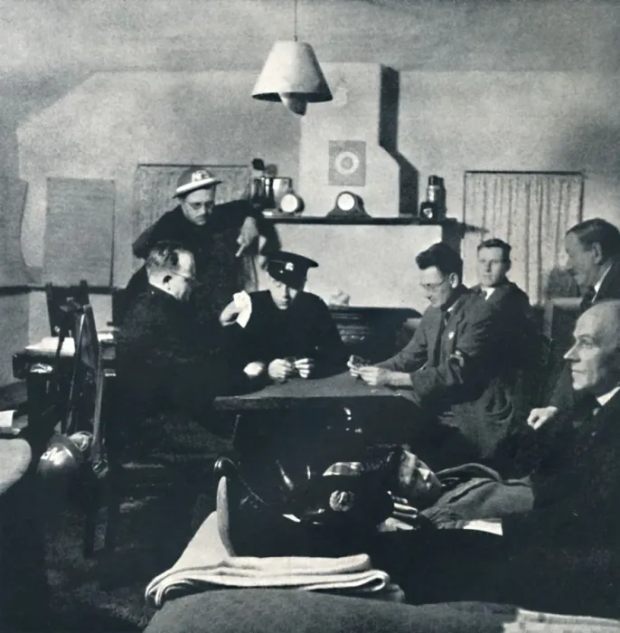 Framed Print : Night watch: the Fire Squad relaxes, 1941. Artist: Cecil Beaton Framed Print : Night watch: the Fire Squad relaxes, 1941. Artist: Cecil Beaton