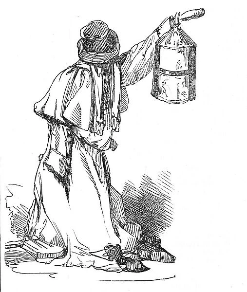 Night watchman with lantern, 1845. Creator: Unknown