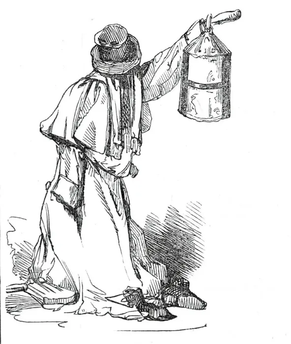 Framed Print : Night watchman with lantern, 1845. Creator: Unknown Framed Print : Night watchman with lantern, 1845. Creator: Unknown