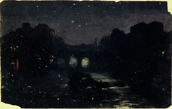 Framed Print : Nightfall on the banks of the Seine, c1870. Creator: Charles-Emile Cuisin Framed Print : Nightfall on the banks of the Seine, c1870. Creator: Charles-Emile Cuisin