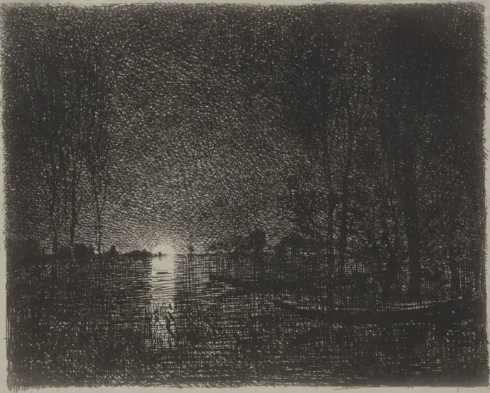 Framed Print : Nightpiece, original impression 1862, printed in 1921. Creator: Charles Francois Daubigny Framed Print : Nightpiece, original impression 1862, printed in 1921. Creator: Charles Francois Daubigny