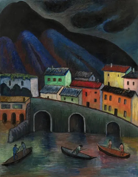 Framed Print : Nighttime Fishing in Ascona, 1920s-1930s. Artist: Verefkin, Marianne, von (1860-1938) Framed Print : Nighttime Fishing in Ascona, 1920s-1930s. Artist: Verefkin, Marianne, von (1860-1938)