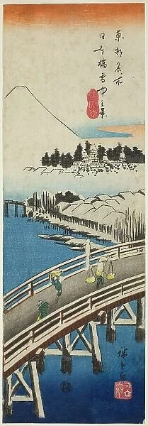 Nihon Bridge seen in the Snow (Nihonbashi setchu no kei), from the series 'Famous... 1837 / 38. Creator: Ando Hiroshige. Nihon Bridge seen in the Snow (Nihonbashi setchu no kei), from the series 'Famous... 1837 / 38. Creator: Ando Hiroshige