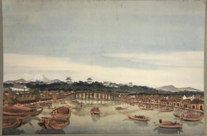 Framed Print : Nihonbashi in Edo and the Fuji in the background, 1823-1829 Framed Print : Nihonbashi in Edo and the Fuji in the background, 1823-1829
