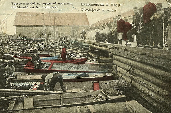 Nikolaevsk-on-Amur. Fish trade on the city pier, 1900. Creator: Unknown