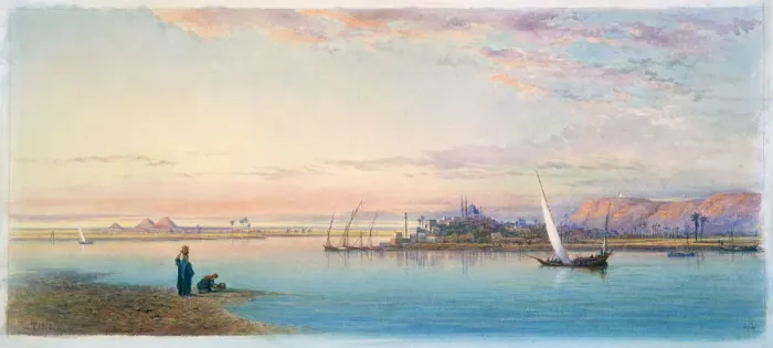 Framed Print : The Nile by Bulaq, Egypt, 1868. Artist: Henry Pilleau Framed Print : The Nile by Bulaq, Egypt, 1868. Artist: Henry Pilleau