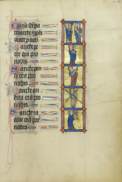 Framed Print : A Nimbed Bishop with a Staff and a Prophet: Saint Peter with a Key: Saint Paul with... about 1300. Creator: Unknown Framed Print : A Nimbed Bishop with a Staff and a Prophet: Saint Peter with a Key: Saint Paul with... about 1300. Creator: Unknown