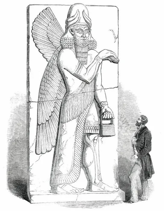 Framed Print : Nimroud Sculptures at the British Museum - Colossal Figure of Winged Man or Divinity, 1850. Creator: Unknown Framed Print : Nimroud Sculptures at the British Museum - Colossal Figure of Winged Man or Divinity, 1850. Creator: Unknown