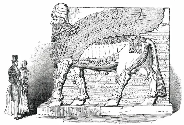 Framed Print : Nimroud Sculptures Just Received at the British Museum - Human-Headed and Eagle-Winged Bull, 1850. Creator: Smyth Framed Print : Nimroud Sculptures Just Received at the British Museum - Human-Headed and Eagle-Winged Bull, 1850. Creator: Smyth