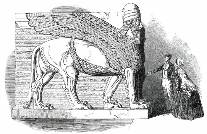 Framed Print : Nimroud Sculptures Just Received at the British Museum - Human-Headed and Winged Lion, 1850. Creator: Smyth Framed Print : Nimroud Sculptures Just Received at the British Museum - Human-Headed and Winged Lion, 1850. Creator: Smyth
