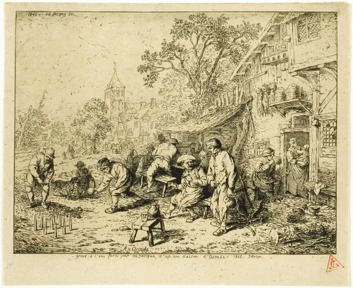 Framed Print : The Ninepin Players, 1846. Creator: Charles Emile Jacque Framed Print : The Ninepin Players, 1846. Creator: Charles Emile Jacque