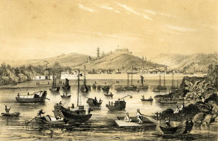 Framed Print : Ningbo, one of the five ports opened by the late treaty to British commerce, China, 1847. Artist: JW Giles Framed Print : Ningbo, one of the five ports opened by the late treaty to British commerce, China, 1847. Artist: JW Giles