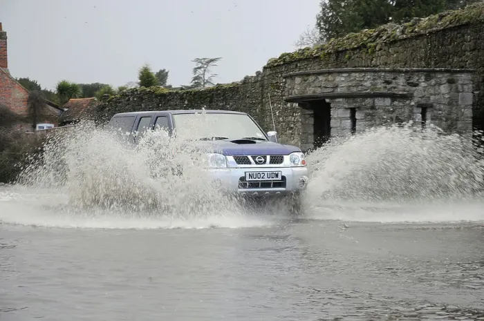 Framed Print : Nissan Pick up truck on Flooded road at Beaulieu 2008 Framed Print : Nissan Pick up truck on Flooded road at Beaulieu 2008