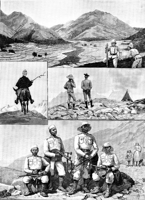 Framed Print : With the Niti Field Force: sketches on the road to the Thibet Frontier, 1890. Creator: R. Taylor Framed Print : With the Niti Field Force: sketches on the road to the Thibet Frontier, 1890. Creator: R. Taylor
