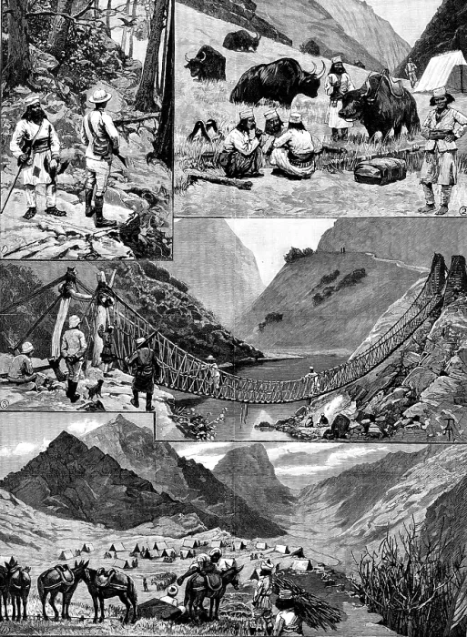 Framed Print : The Niti Field Force on the Thibet Frontier - sketches by Major C. Pulley, 3rd Goorkhas, 1890. Creator: Unknown Framed Print : The Niti Field Force on the Thibet Frontier - sketches by Major C. Pulley, 3rd Goorkhas, 1890. Creator: Unknown