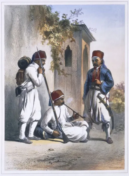 Framed Print : Nizamior, regular troops of the Turkish army at Kanka, Egypt, 1848. Artist: Mouilleron Framed Print : Nizamior, regular troops of the Turkish army at Kanka, Egypt, 1848. Artist: Mouilleron