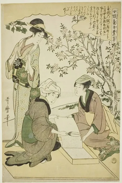 Framed Print : No. 1 (ichi), from the series Women Engaged in the Sericulture Industry (Joshoku... c1798 / 1800. Creator: Kitagawa Utamaro. No. 1 (ichi), from the series Women Engaged in the Sericulture Industry (Joshoku... c1798 / 1800) Framed Print : No. 1 (ichi), from the series Women Engaged in the Sericulture Industry (Joshoku... c1798 / 1800. Creator: Kitagawa Utamaro. No. 1 (ichi), from the series Women Engaged in the Sericulture Industry (Joshoku... c1798 / 1800)