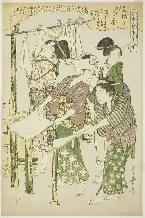 Framed Print : No. 10 (ju), from the series Women Engaged in the Sericulture Industry (Joshoku... c. 1798 / 1800. Creator: Kitagawa Utamaro. No. 10 (ju), from the series Women Engaged in the Sericulture Industry (Joshoku... c. 1798 / 1800) Framed Print : No. 10 (ju), from the series Women Engaged in the Sericulture Industry (Joshoku... c. 1798 / 1800. Creator: Kitagawa Utamaro. No. 10 (ju), from the series Women Engaged in the Sericulture Industry (Joshoku... c. 1798 / 1800)