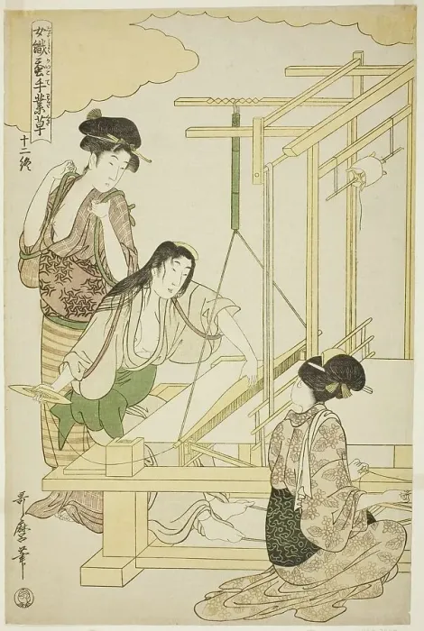 Framed Print : No. 12 (juni), from the series Women Engaged in the Sericulture Industry (Joshoku... c. 1798 / 1800. Creator: Kitagawa Utamaro. No. 12 (juni), from the series Women Engaged in the Sericulture Industry (Joshoku... c. 1798 / 1800) Framed Print : No. 12 (juni), from the series Women Engaged in the Sericulture Industry (Joshoku... c. 1798 / 1800. Creator: Kitagawa Utamaro. No. 12 (juni), from the series Women Engaged in the Sericulture Industry (Joshoku... c. 1798 / 1800)