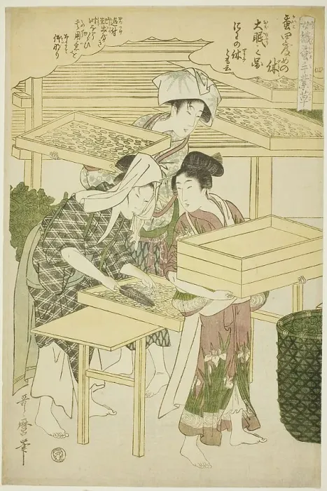 Framed Print : No. 4 (shi), from the series Women Engaged in the Sericulture Industry (Joshoku... c. 1798 / 1800. Creator: Kitagawa Utamaro. No. 4 (shi), from the series Women Engaged in the Sericulture Industry (Joshoku... c. 1798 / 1800) Framed Print : No. 4 (shi), from the series Women Engaged in the Sericulture Industry (Joshoku... c. 1798 / 1800. Creator: Kitagawa Utamaro. No. 4 (shi), from the series Women Engaged in the Sericulture Industry (Joshoku... c. 1798 / 1800)