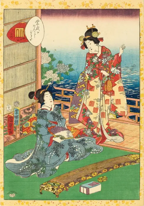 Framed Print : No. 45, Hashihime, from the series Lady Murasaki's Genji Cards (Murasaki Shikibu Genji karuta), 1857 Creator: Kunisada II (Kunimasa III, Toyokuni IV), Utagawa (1823-1880) Framed Print : No. 45, Hashihime, from the series Lady Murasaki's Genji Cards (Murasaki Shikibu Genji karuta), 1857 Creator: Kunisada II (Kunimasa III, Toyokuni IV), Utagawa (1823-1880)
