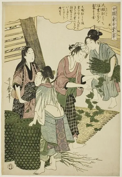 Framed Print : No. 5 (go), from the series Women Engaged in the Sericulture Industry (Joshoku kaiko...c.1798 / 1800. Creator: Kitagawa Utamaro. No. 5 (go), from the series Women Engaged in the Sericulture Industry (Joshoku kaiko...c.1798 / 1800) Framed Print : No. 5 (go), from the series Women Engaged in the Sericulture Industry (Joshoku kaiko...c.1798 / 1800. Creator: Kitagawa Utamaro. No. 5 (go), from the series Women Engaged in the Sericulture Industry (Joshoku kaiko...c.1798 / 1800)