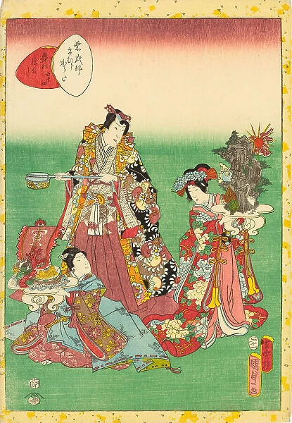 No. 54, Yume no ukihashi, from the series Lady Murasaki's Genji Cards (Murasaki... 1857. Creator: Kunisada II (Kunimasa III, Toyokuni IV), Utagawa (1823-1880)