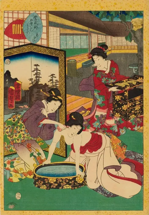 Framed Print : No. 8, Aoi, from the series Lady Murasaki's Genji Cards (Murasaki Shikibu Genji karuta), 1857. Creator: Kunisada II (Kunimasa III, Toyokuni IV), Utagawa (1823-1880) Framed Print : No. 8, Aoi, from the series Lady Murasaki's Genji Cards (Murasaki Shikibu Genji karuta), 1857. Creator: Kunisada II (Kunimasa III, Toyokuni IV), Utagawa (1823-1880)