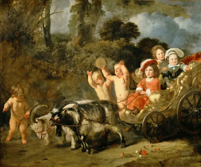 Framed Print : Noble Children In A Carriage Drawn By Goats, 1654. Creator: Bol, Ferdinand (1616-1680) Framed Print : Noble Children In A Carriage Drawn By Goats, 1654. Creator: Bol, Ferdinand (1616-1680)