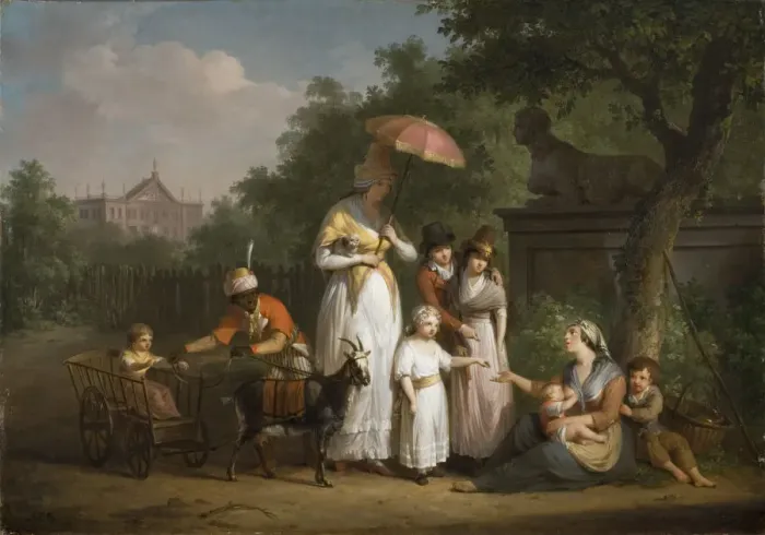 Framed Print : A Noble Family Distributing Alms in a Park, 1793 Framed Print : A Noble Family Distributing Alms in a Park, 1793