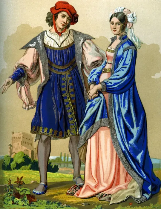 Framed Print : A noble French couple at the end of the 15th century (1849). Artist: Edward May Framed Print : A noble French couple at the end of the 15th century (1849). Artist: Edward May