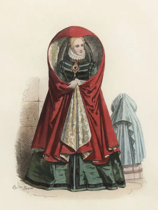 Framed Print : Noble lady of Antwerp, in the modern age, color engraving 1870 Framed Print : Noble lady of Antwerp, in the modern age, color engraving 1870