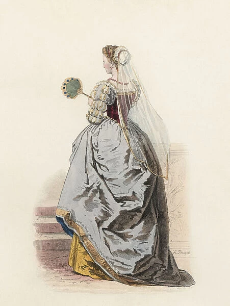 Noble Lady of Venice, in the modern age, color engraving 1870