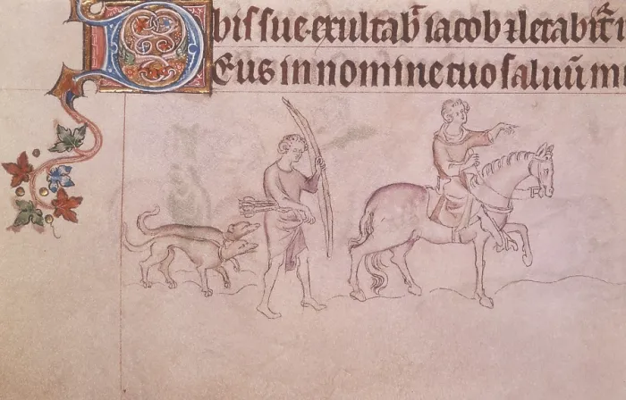 Framed Print : A noble and serf hunting, c1300-c1325. Creator: Unknown Framed Print : A noble and serf hunting, c1300-c1325. Creator: Unknown