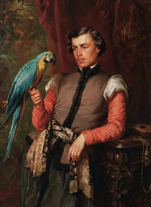 Framed Print : Nobleman with a Parrot, 1859. Creator: Jozef Simmler Framed Print : Nobleman with a Parrot, 1859. Creator: Jozef Simmler