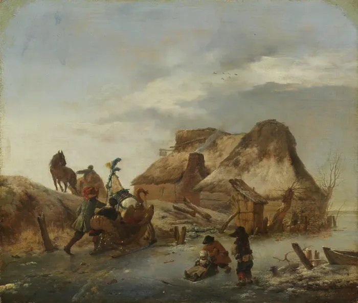 Framed Print : A Nobleman's Sleigh on the Ice, c.1646-1646. Creator: Philip Wouverman Framed Print : A Nobleman's Sleigh on the Ice, c.1646-1646. Creator: Philip Wouverman