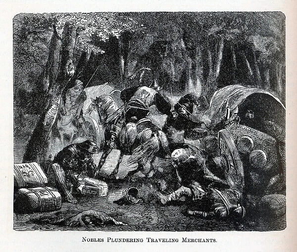 Nobles Plundering Traveling Merchants, 1882. Artist: Anonymous