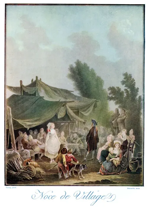 Framed Print : Noce de Village, 18th century (1910). Artist: Descourtis Framed Print : Noce de Village, 18th century (1910). Artist: Descourtis